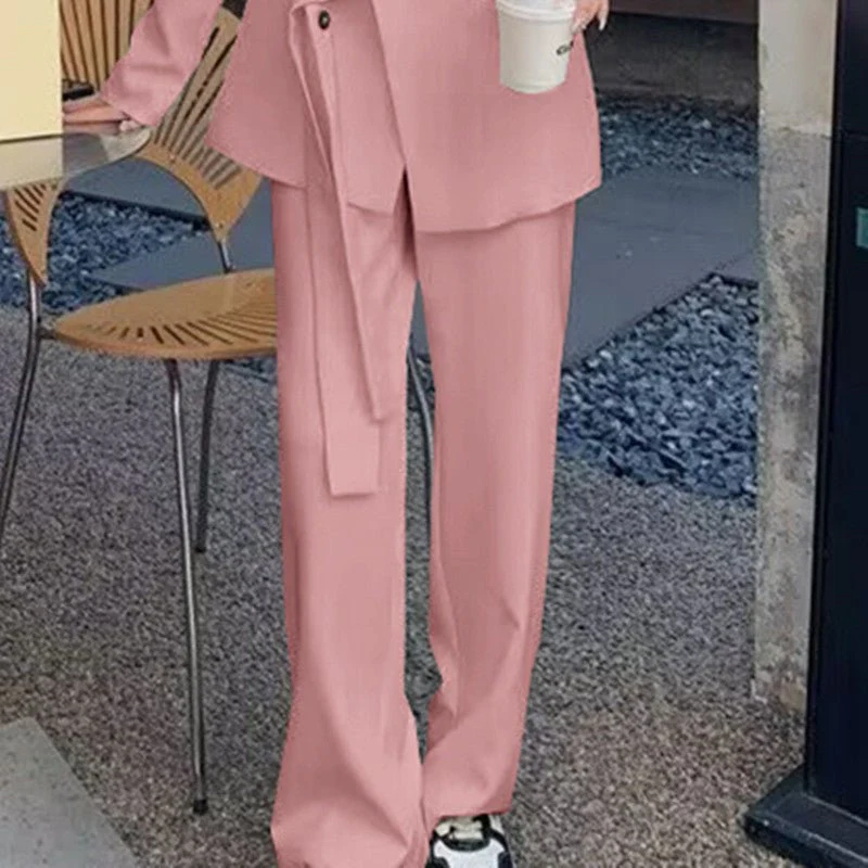 Side Tie Casual Suit Set with Wide Leg Pants For Women - Image 6