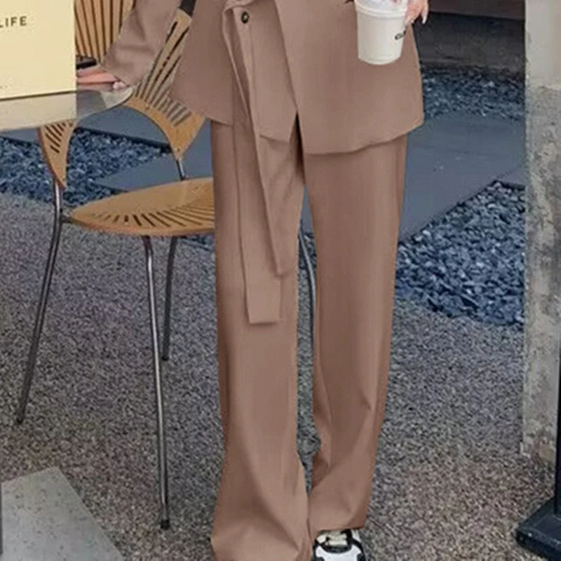 Side Tie Casual Suit Set with Wide Leg Pants For Women - Image 7