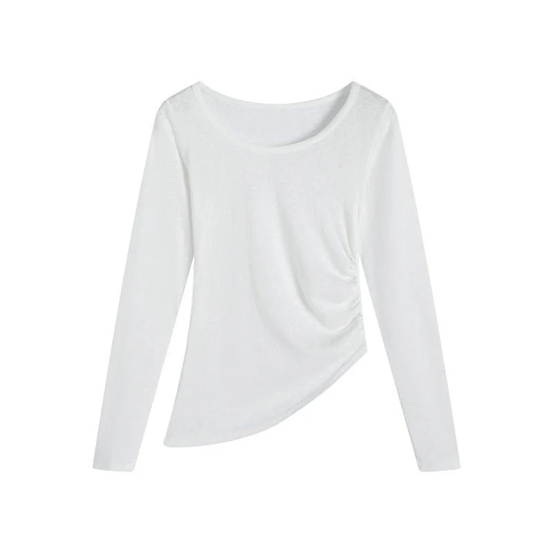 Side waist bottoming shirt women's summer 25 new outer wear crew neck sunscreen pullover loose irregular T-shirt top - Image 4