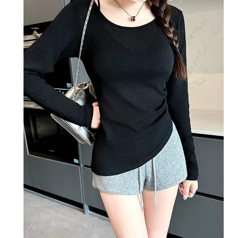 Side waist bottoming shirt women's summer 25 new outer wear crew neck sunscreen pullover loose irregular T-shirt top - Image 6