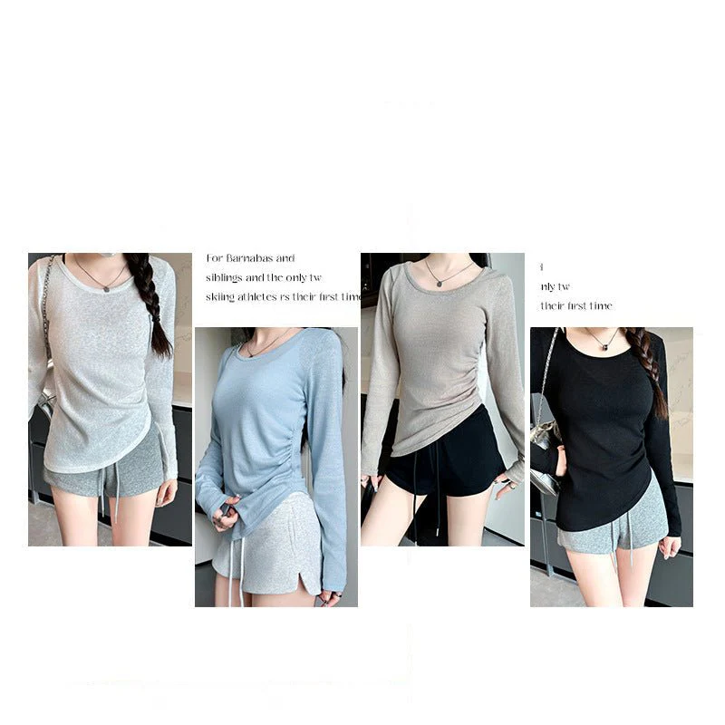 Side waist bottoming shirt women's summer 25 new outer wear crew neck sunscreen pullover loose irregular T-shirt top  FD - Image 2