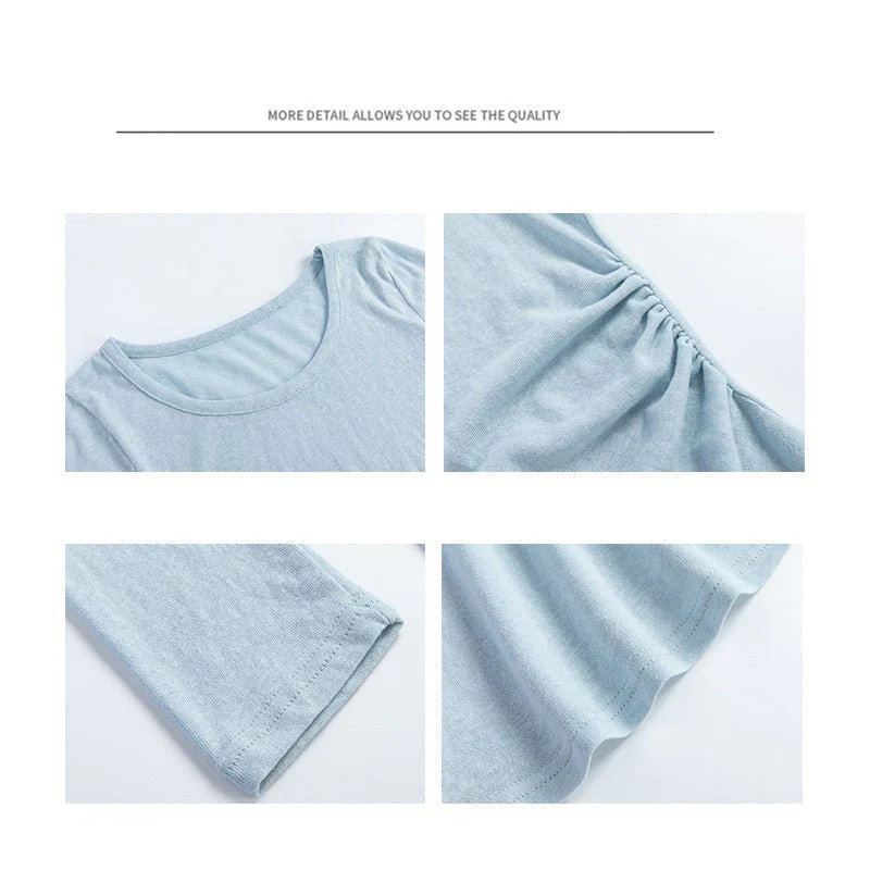 Side waist bottoming shirt women's summer 25 new outer wear crew neck sunscreen pullover loose irregular T-shirt top  FD - Image 3