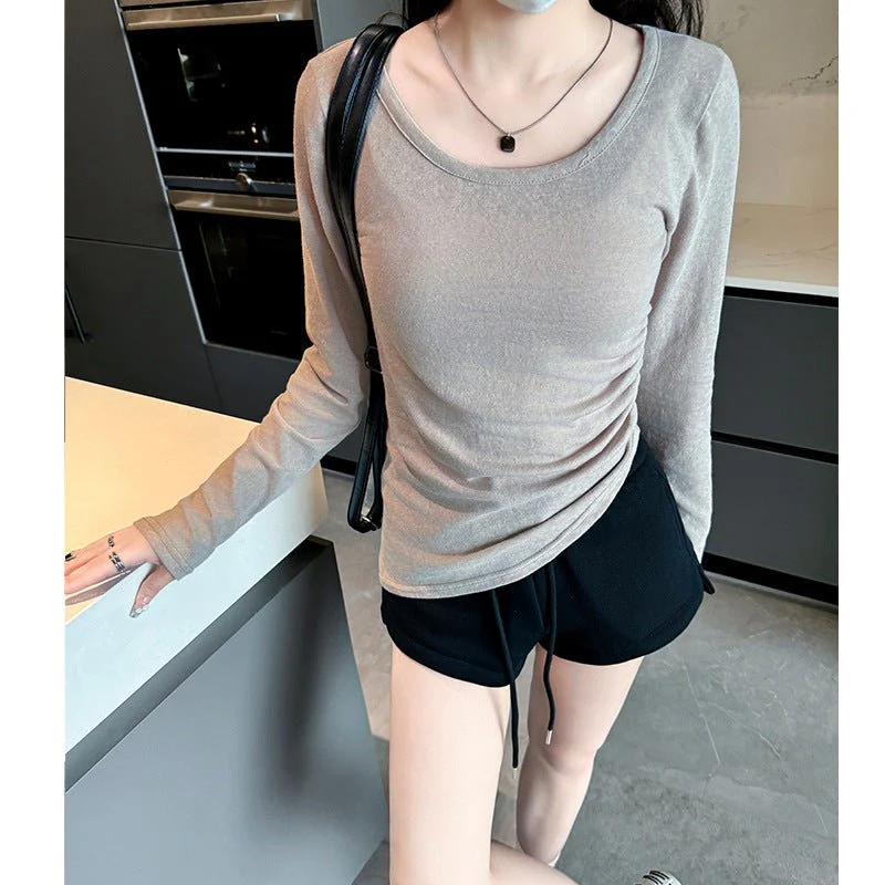 Side waist bottoming shirt women's summer 25 new outer wear crew neck sunscreen pullover loose irregular T-shirt top  FD - Image 7