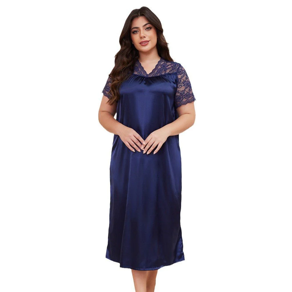 Silk Lounge | Plus Size Ice Silk Short-Sleeve Pajama Dress - Image 5