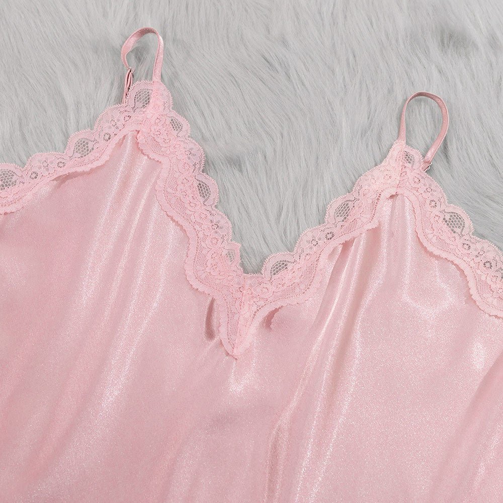 Silk Tempt | Lace Suspender Four-Piece Pajama Set Pink - Image 2