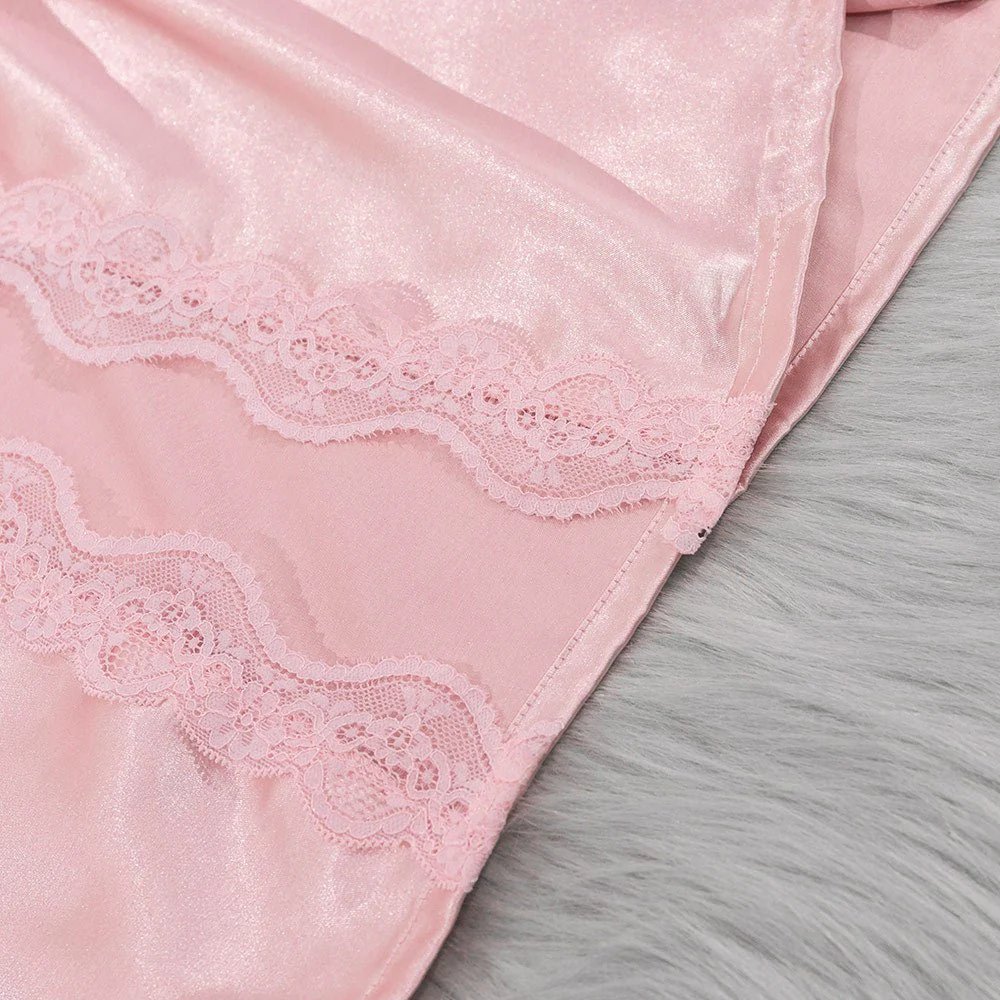 Silk Tempt | Lace Suspender Four-Piece Pajama Set Pink - Image 3