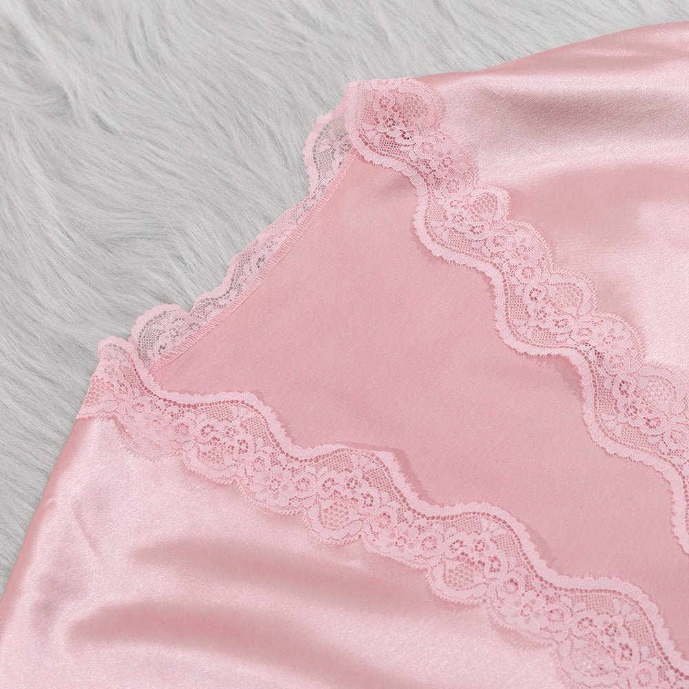 Silk Tempt | Lace Suspender Four-Piece Pajama Set Pink - Image 4