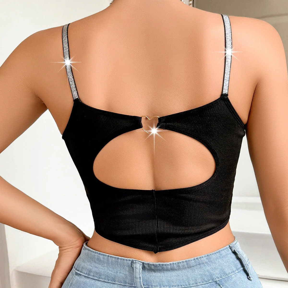 Silver Ribbon | Hollow Love Ring Vest Bra Black