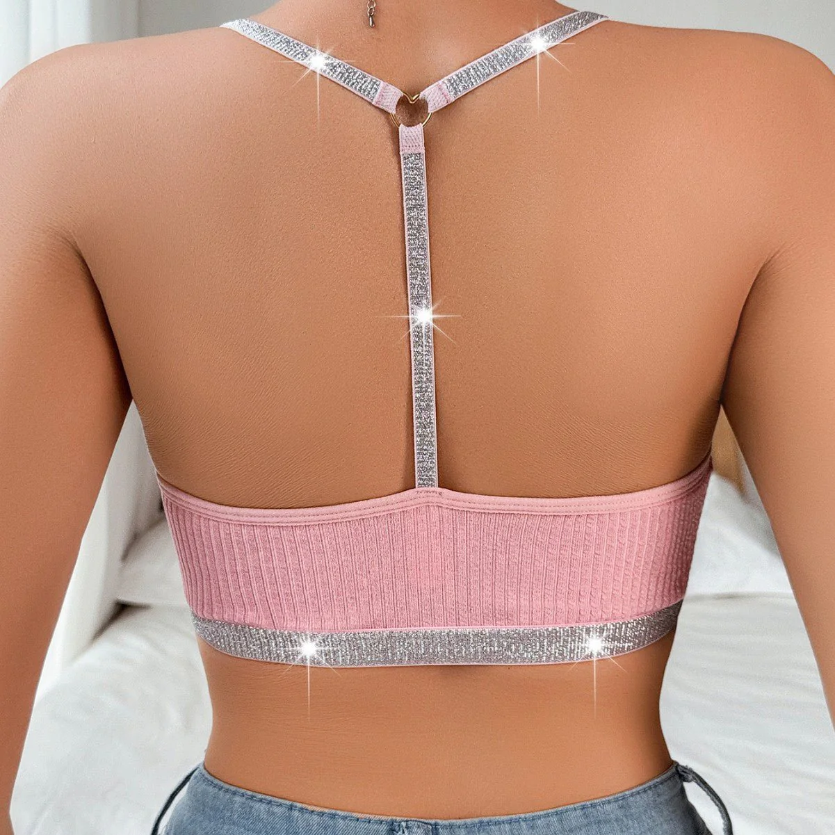 Silver Ribbon | Lace Splicing Halter Backless Cami Bra - Image 4