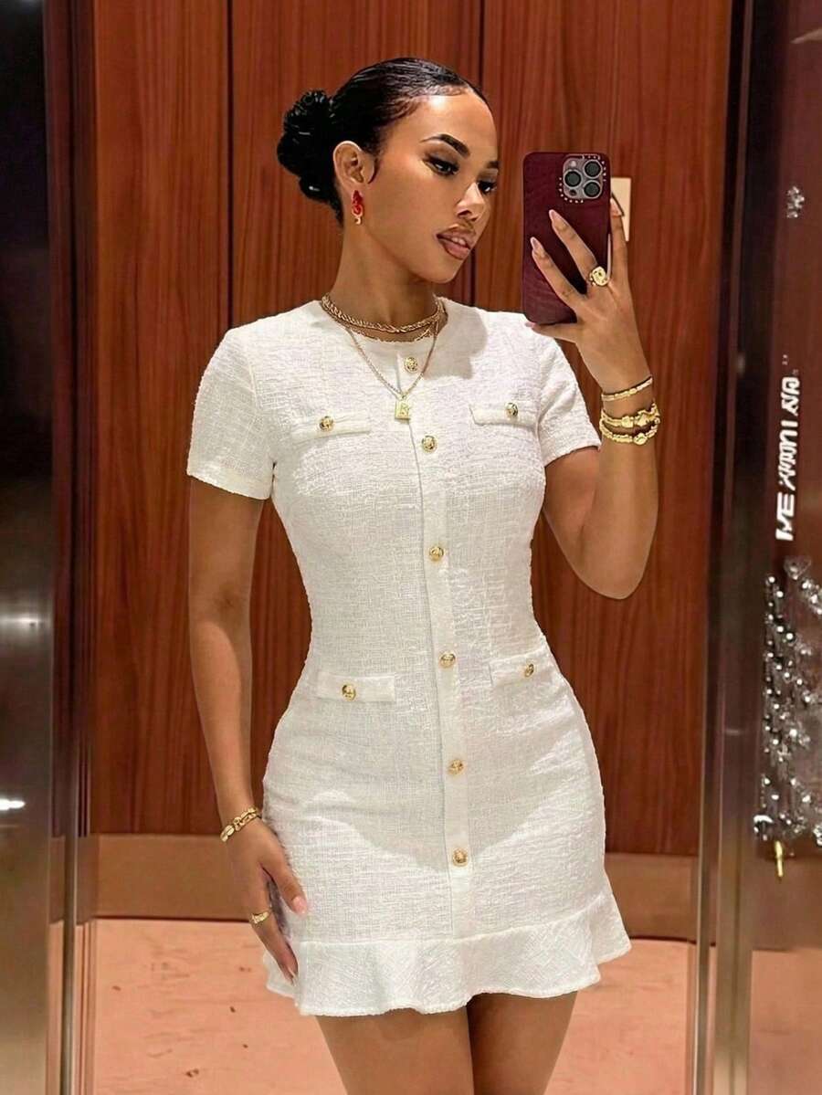 Slaydiva White,Summmer,Elegant,Brunch Women's Mini Dress,