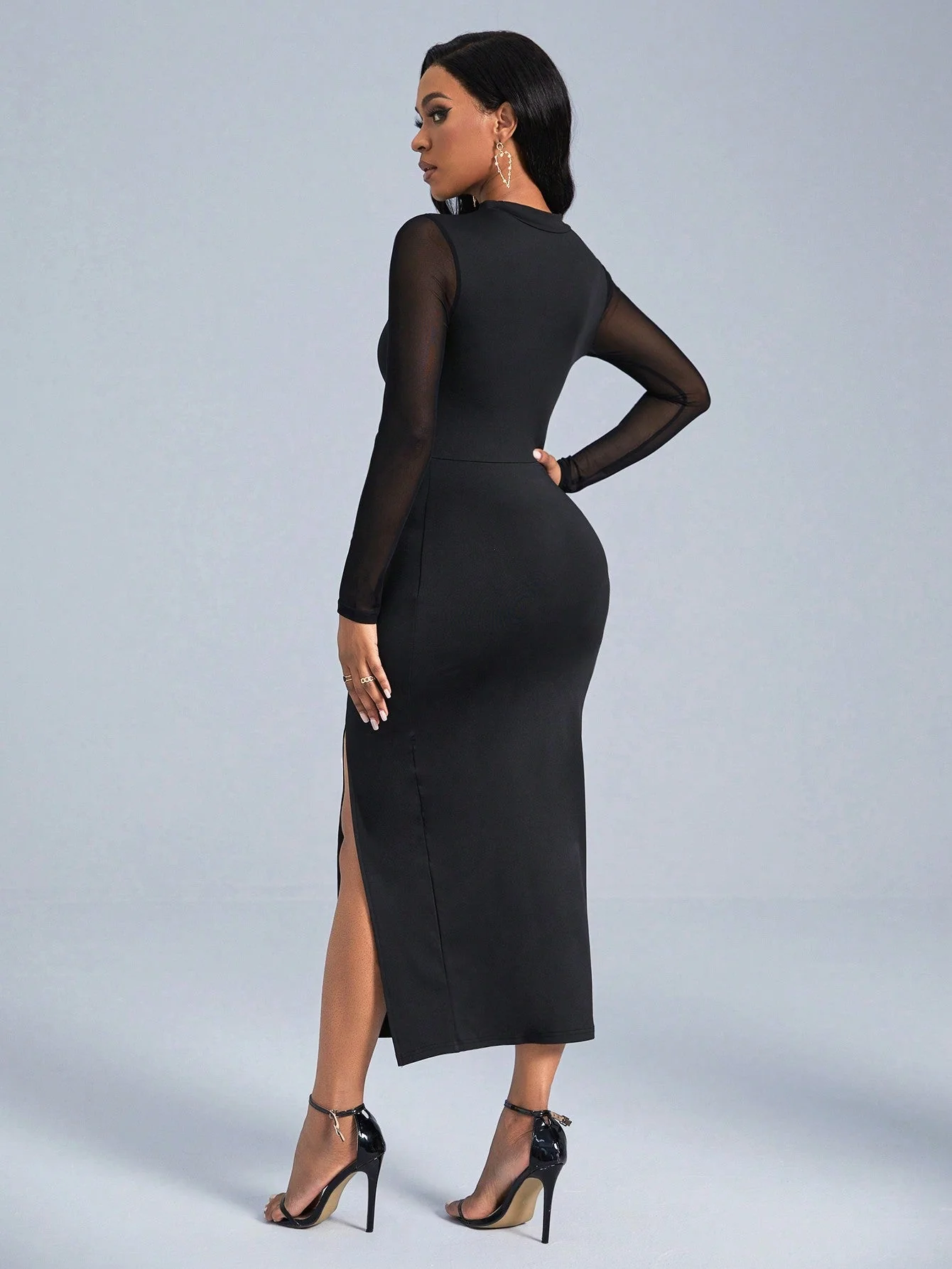 Slayr Cut Out Front Contrast Mesh Split Thigh Dress - Image 2