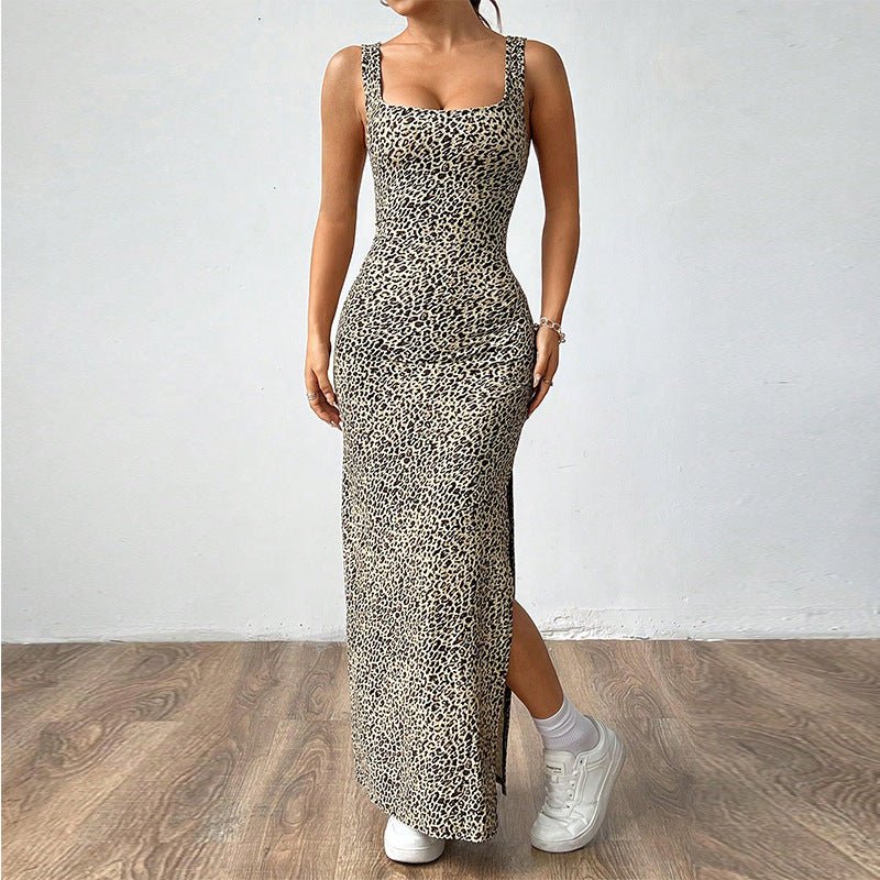 slim-fit leopard print dress 2025 summer new Spice Girl suspender dress long dress women