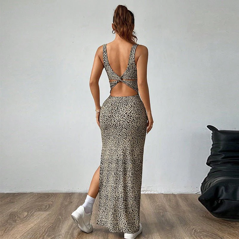 slim-fit leopard print dress 2025 summer new Spice Girl suspender dress long dress women - Image 3