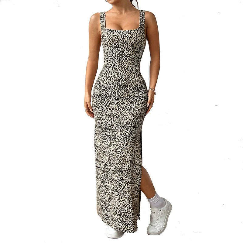 slim-fit leopard print dress 2025 summer new Spice Girl suspender dress long dress women - Image 5