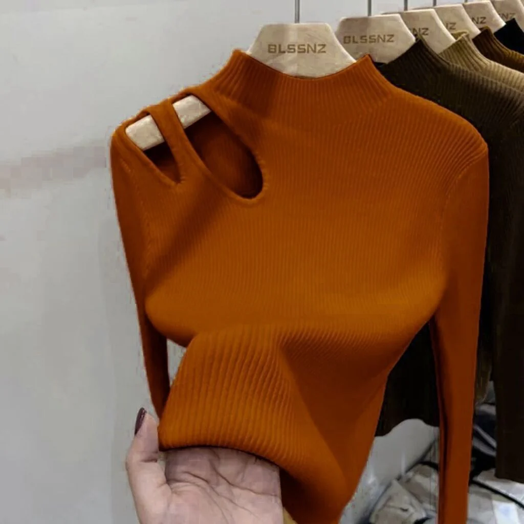Slim-Fit Semi-Turtleneck Pullover Sweater for Women – Core-Spun Yarn MY3335 – Elegant Temperament Commuter Top - Image 10