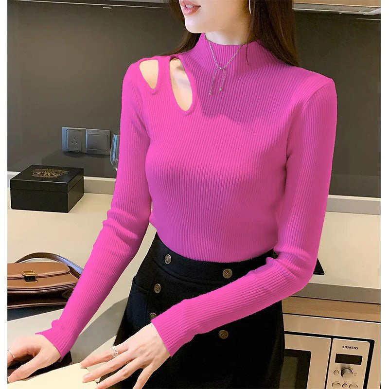 Slim-Fit Semi-Turtleneck Pullover Sweater for Women – Core-Spun Yarn MY3335 – Elegant Temperament Commuter Top - Image 11