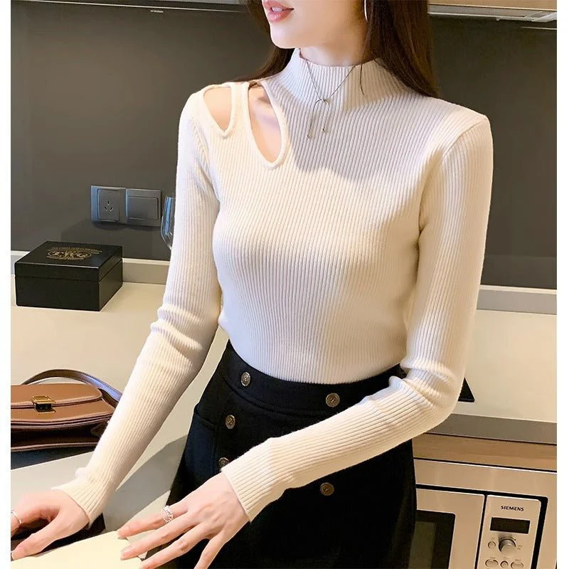 Slim-Fit Semi-Turtleneck Pullover Sweater for Women – Core-Spun Yarn MY3335 – Elegant Temperament Commuter Top - Image 6