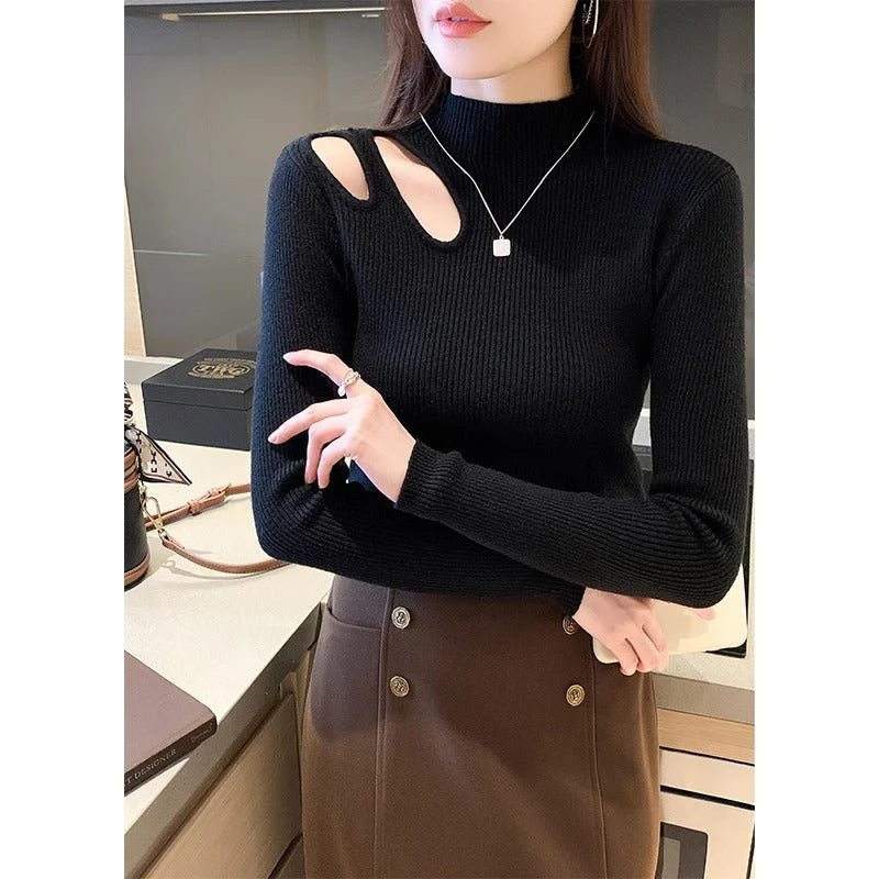 Slim-Fit Semi-Turtleneck Pullover Sweater for Women – Core-Spun Yarn MY3335 – Elegant Temperament Commuter Top - Image 7