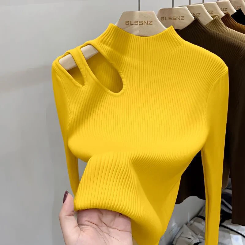 Slim-Fit Semi-Turtleneck Pullover Sweater for Women – Core-Spun Yarn MY3335 – Elegant Temperament Commuter Top - Image 9