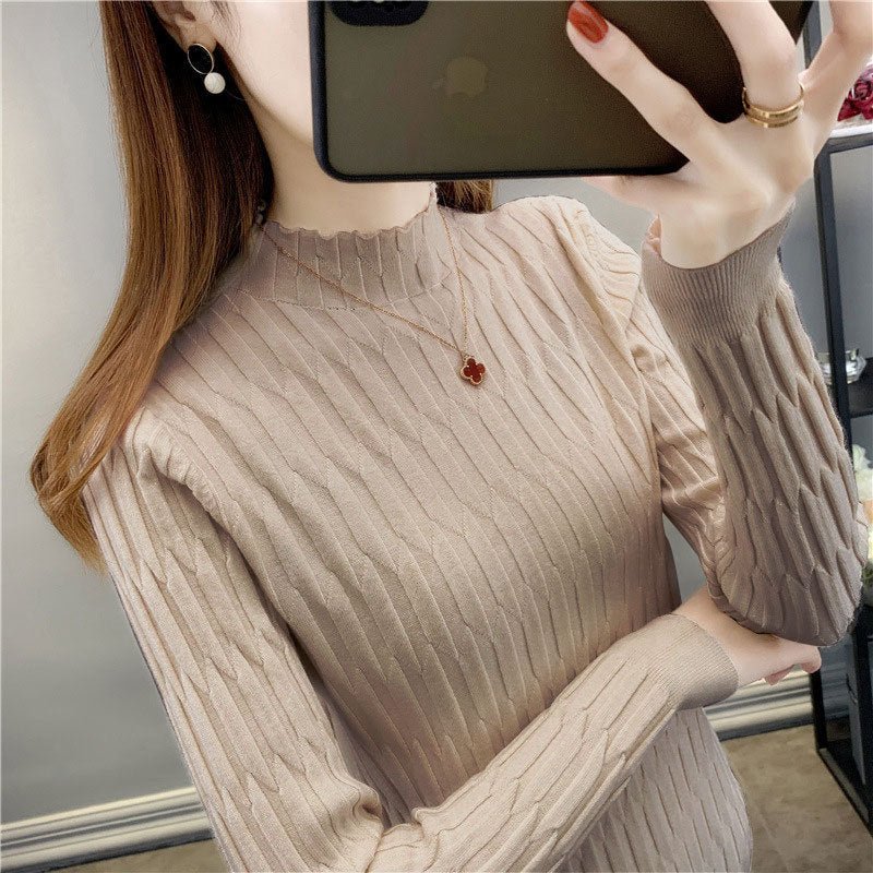 Slim-Fit Semi-Turtleneck Pullover Sweater for Women – Elegant Commuter Style