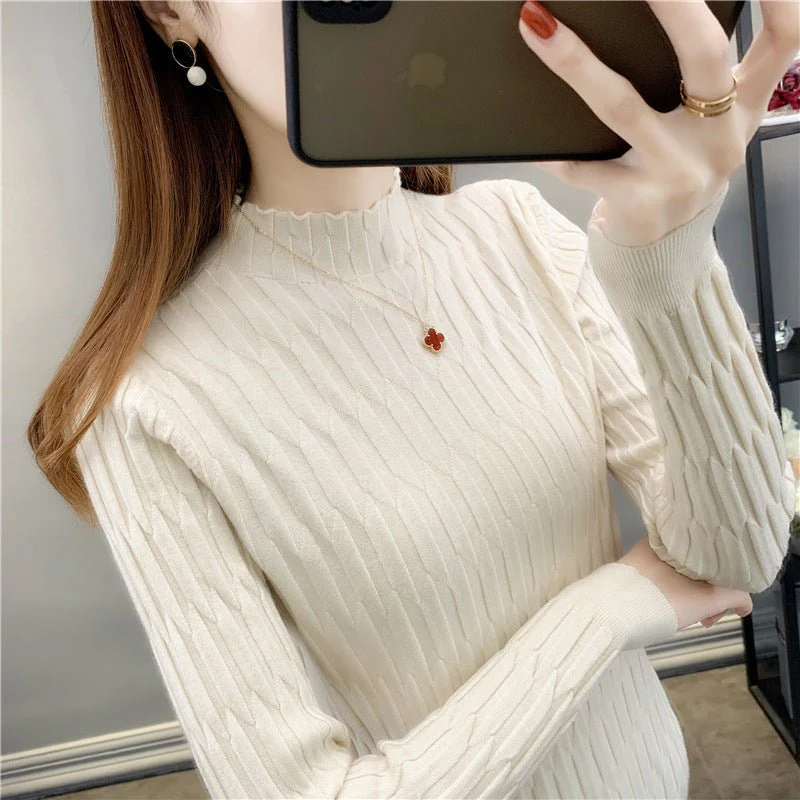 Slim-Fit Semi-Turtleneck Pullover Sweater for Women – Elegant Commuter Style - Image 2