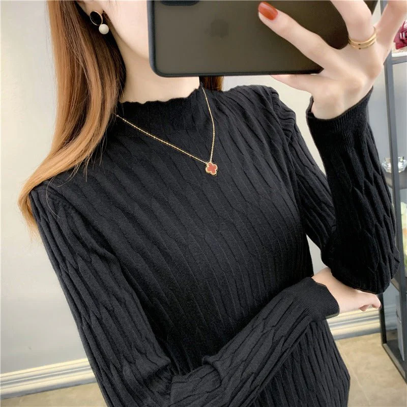 Slim-Fit Semi-Turtleneck Pullover Sweater for Women – Elegant Commuter Style - Image 3