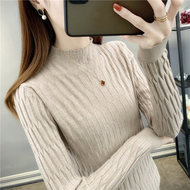 Slim-Fit Semi-Turtleneck Pullover Sweater for Women – Elegant Commuter Style - Image 4