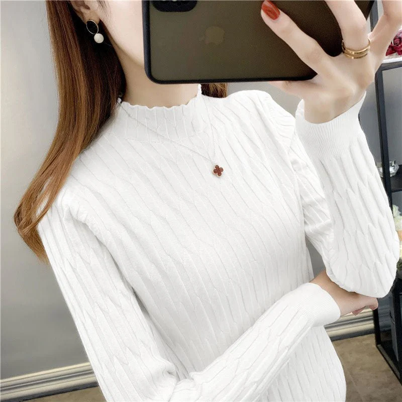 Slim-Fit Semi-Turtleneck Pullover Sweater for Women – Elegant Commuter Style - Image 6