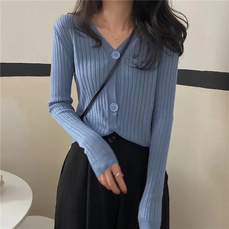 Slim-Fit V-Neck Cardigan for Women – Core-Spun Yarn MY881 – Temperament Commuter Style  FD - Image 2