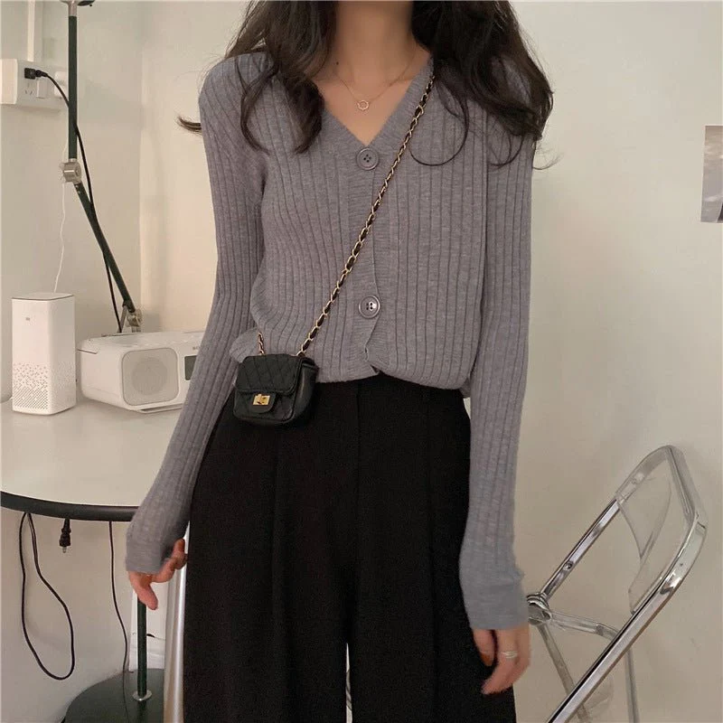 Slim-Fit V-Neck Cardigan for Women – Core-Spun Yarn MY881 – Temperament Commuter Style  FD - Image 9