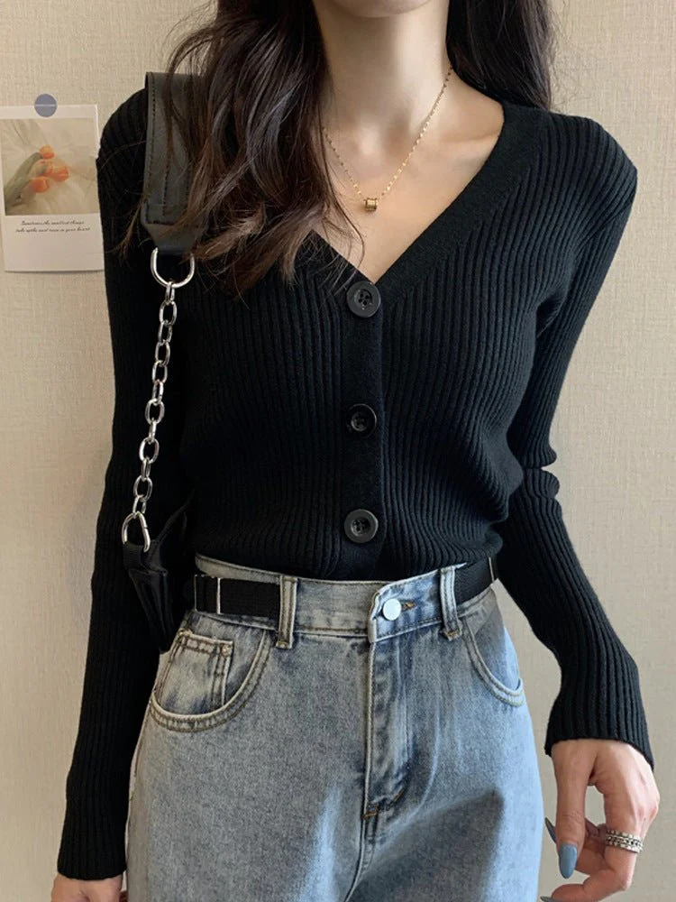 Slim Fit V-Neck Cardigan for Women – Elegant Temperament Commuter Style - Image 3