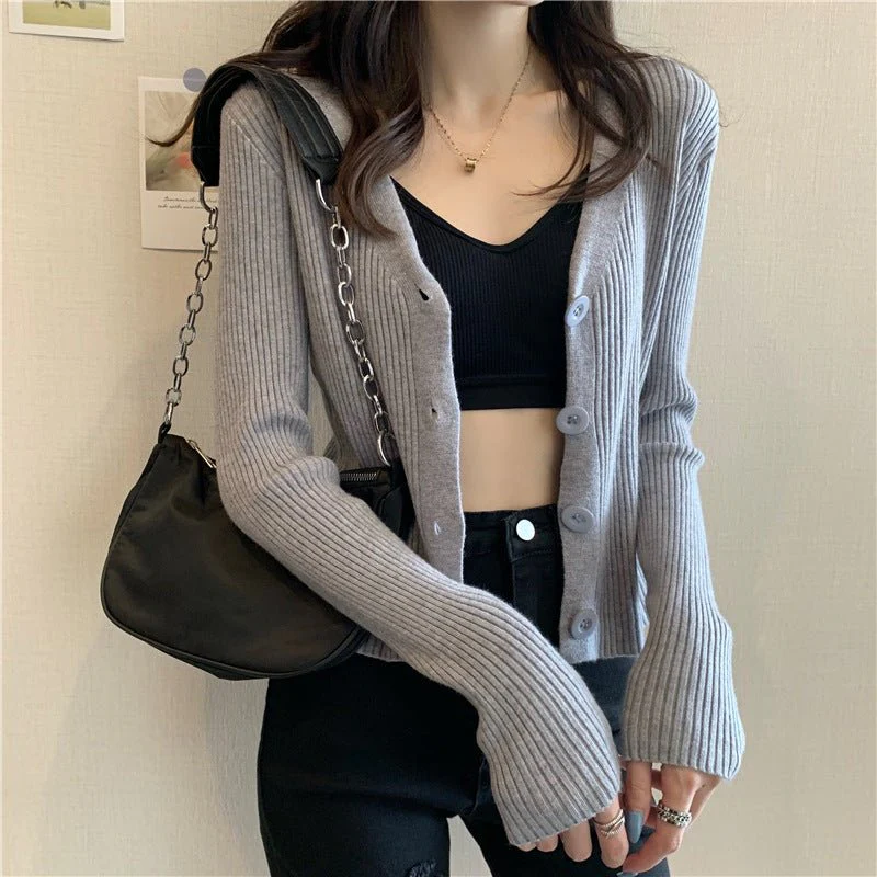Slim Fit V-Neck Cardigan for Women – Elegant Temperament Commuter Style FD - Image 2