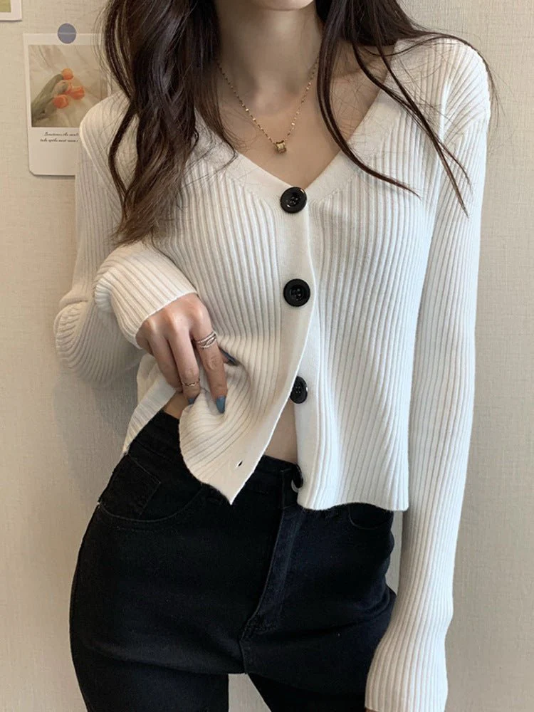 Slim Fit V-Neck Cardigan for Women – Elegant Temperament Commuter Style FD - Image 4