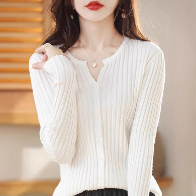 Slim Fit V-Neck Cardigan for Women – Elegant Temperament Commuter Style FD