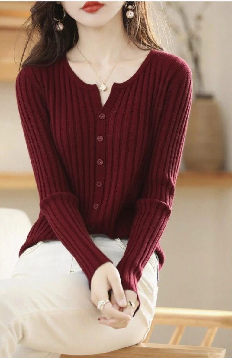 Slim Fit V-Neck Cardigan for Women – Elegant Temperament Commuter Style FD - Image 10