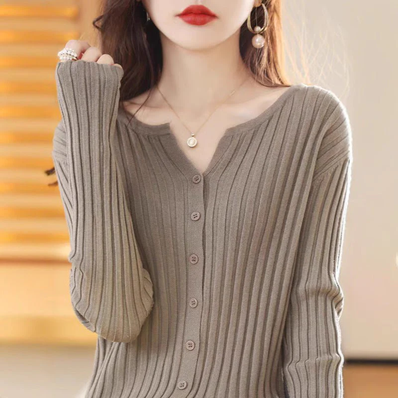 Slim Fit V-Neck Cardigan for Women – Elegant Temperament Commuter Style FD - Image 3