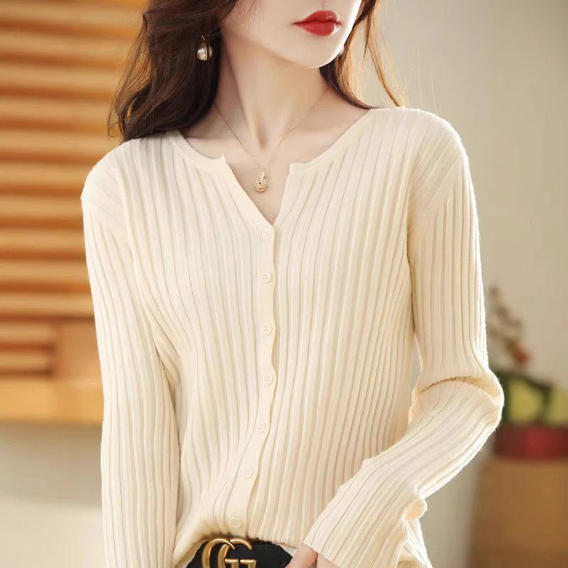 Slim Fit V-Neck Cardigan for Women – Elegant Temperament Commuter Style FD - Image 5