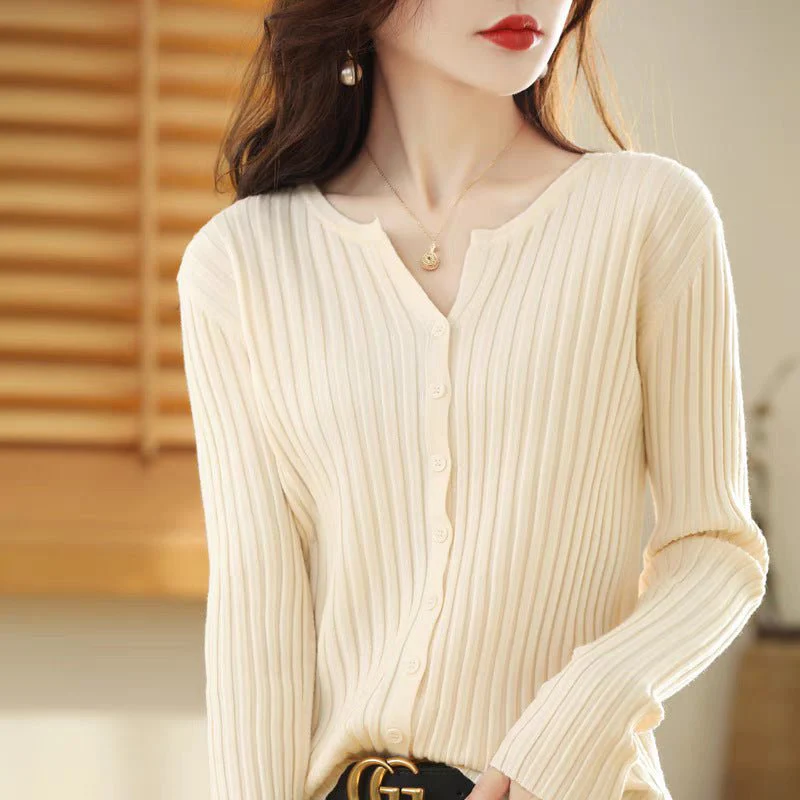 Slim Fit V-Neck Cardigan for Women – Elegant Temperament Commuter Style FD - Image 8