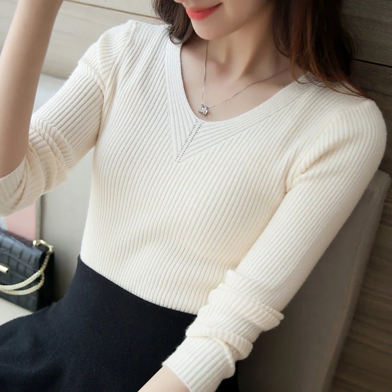 Slim-Fit V-Neck Pullover Sweater for Women – Core-Spun Yarn MY1012 – Elegant Temperament Commuter Style FD - Image 14