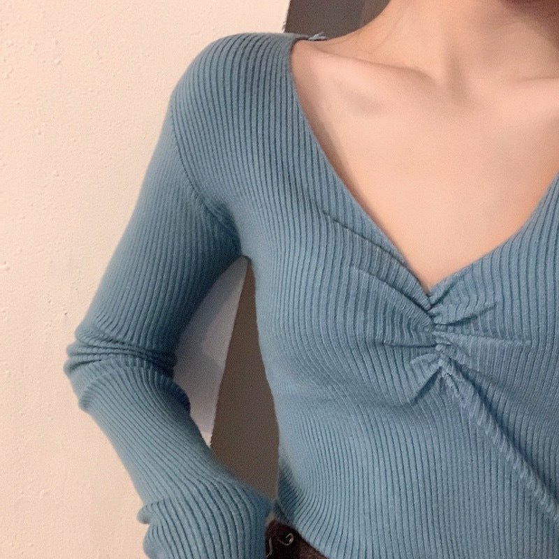 Slim Fit V-Neck Pullover Sweater for Women – Elegant Commuter Style - Image 11