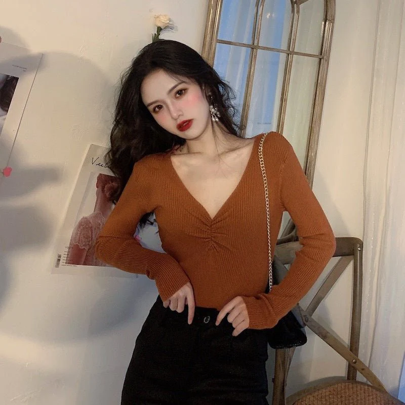 Slim Fit V-Neck Pullover Sweater for Women – Elegant Commuter Style - Image 12