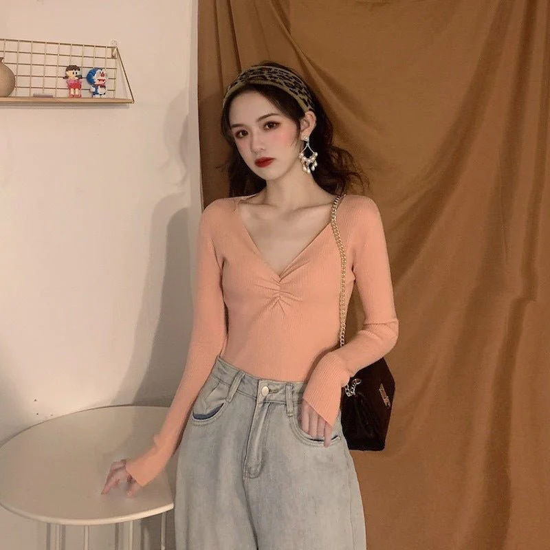 Slim Fit V-Neck Pullover Sweater for Women – Elegant Commuter Style - Image 2