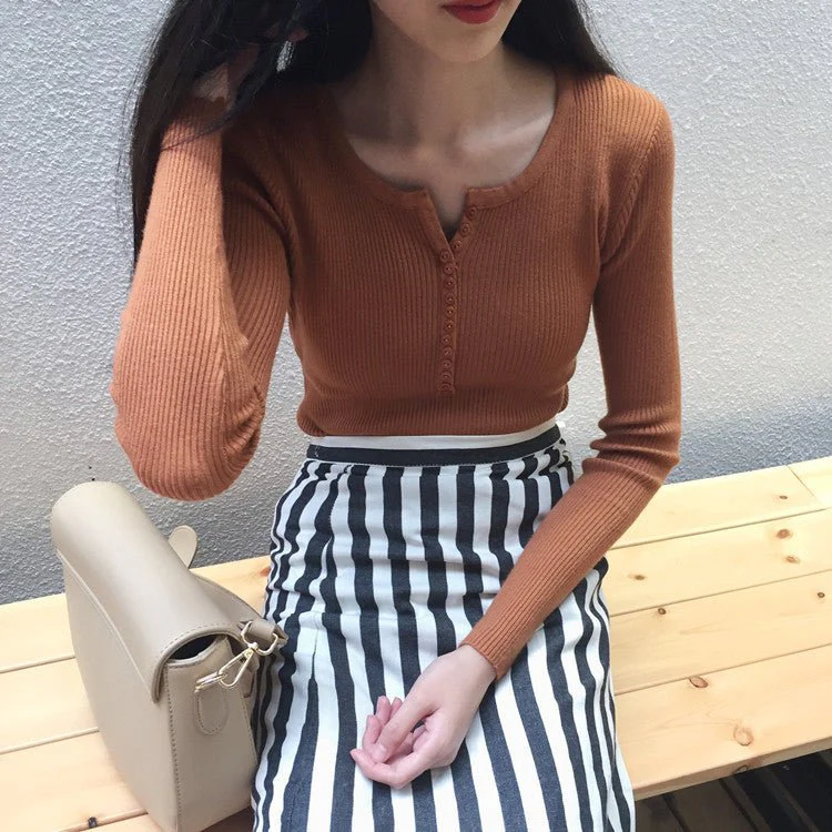 Slim-Fit V-Neck Sweater for Women – Core-Spun Yarn Pullover – Elegant Temperament Commuter Top - Image 12