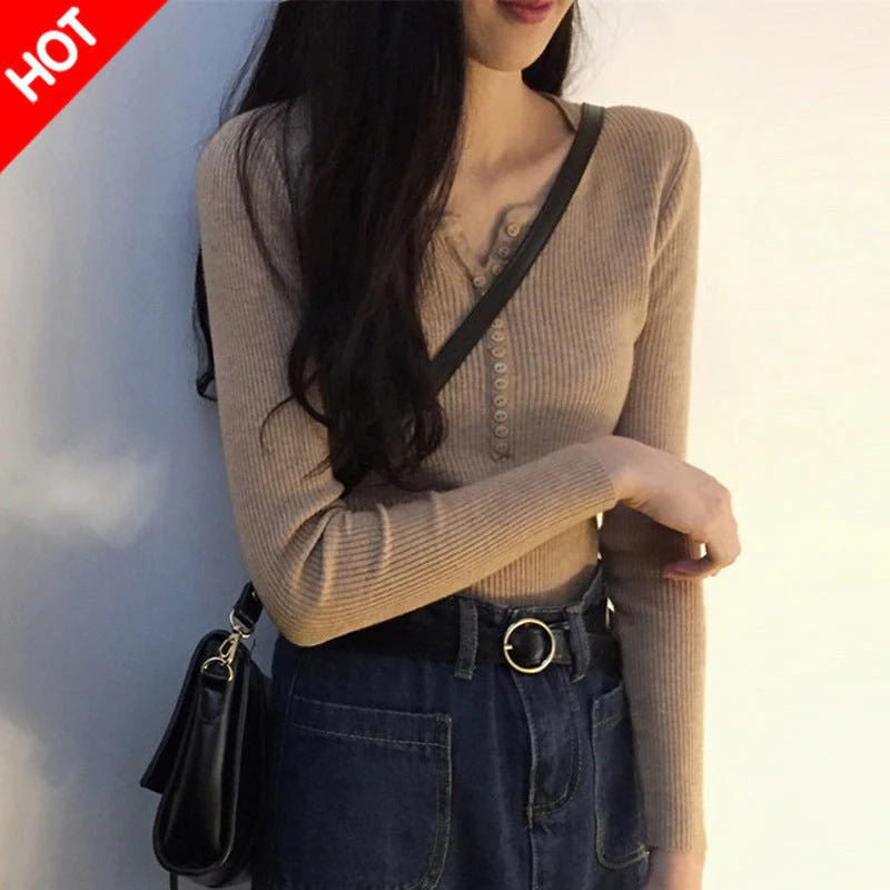 Slim-Fit V-Neck Sweater for Women – Core-Spun Yarn Pullover – Elegant Temperament Commuter Top - Image 2