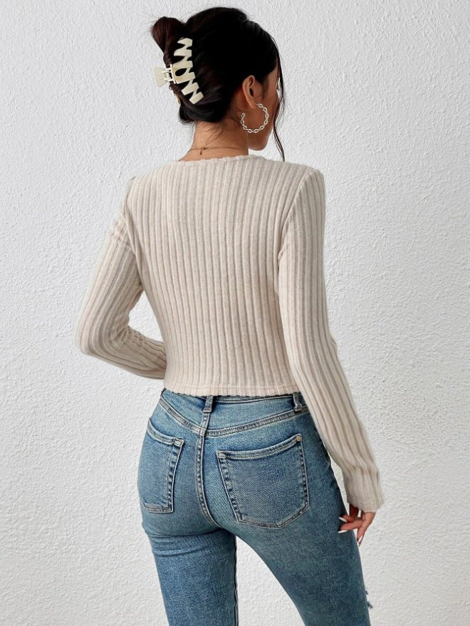 Slim round neck long-sleeved ribbed winter top - Image 4