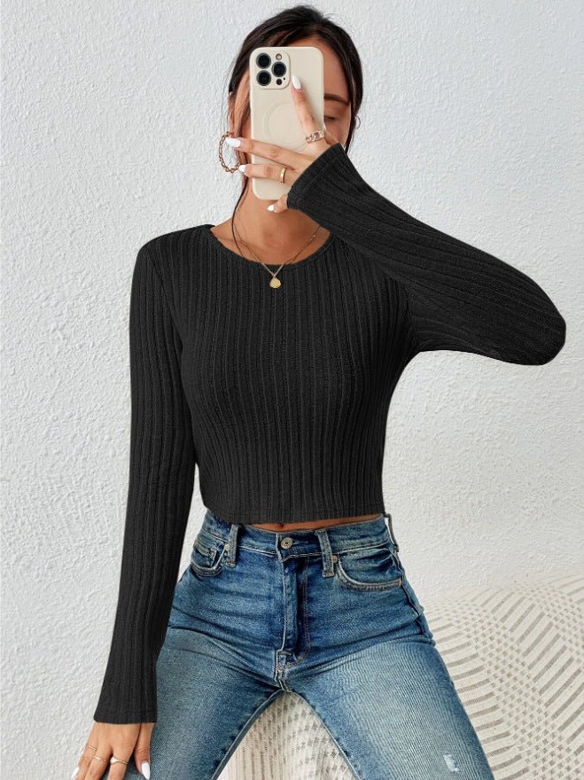 Slim round neck long-sleeved ribbed winter top FD - Image 6