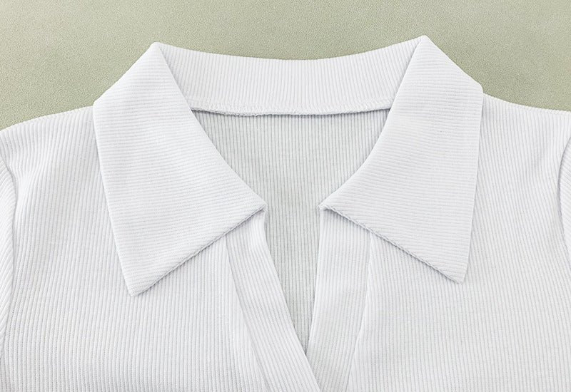 Slim thread Polo collar short-sleeved tops for women 2025 new women's slim bottoming T-shirt - Image 18