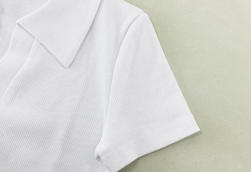 Slim thread Polo collar short-sleeved tops for women 2025 new women's slim bottoming T-shirt - Image 19