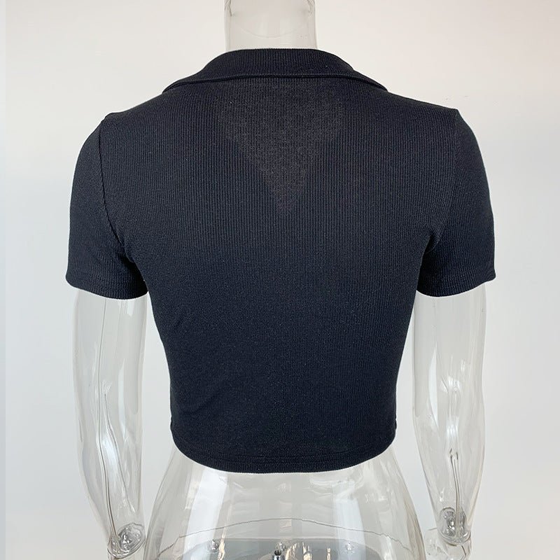 Slim thread Polo collar short-sleeved tops for women 2025 new women's slim bottoming T-shirt - Image 24