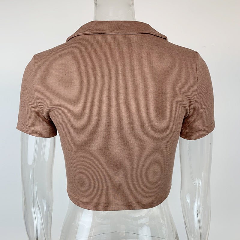Slim thread Polo collar short-sleeved tops for women 2025 new women's slim bottoming T-shirt - Image 26